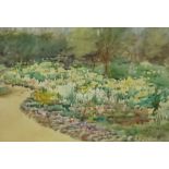 Ethel Roskauge, Cornish artist, watercolour signed 'Spring Garden', 26 x 35cm