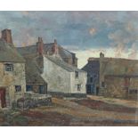 J.M.K.Duncan, signed, oil on canvas 'Village Scene', 37cm x 43cm and a traditional river