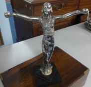 Art Deco plated figure of a woman with out stretched arms, height 32cm.