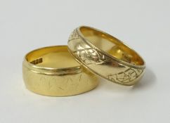 An 18ct gold wedding band (6gms) and a 9ct gold wedding band (4.3gms).