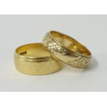 An 18ct gold wedding band (6gms) and a 9ct gold wedding band (4.3gms).