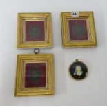 Set of three 19th Century bronze portrait miniatures in gilt and glazed frame overall size 16cm x