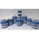 T.G.Green Cornishware, a collection including a 11.5 inch Pasta jar, two 6.5 inch Muesli and Pasta