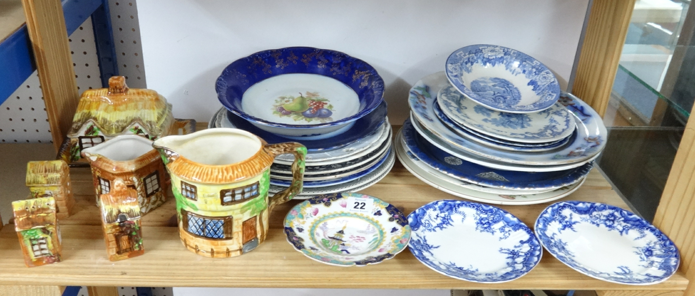 Various general chinawares including blue and white and cottage wares.