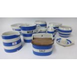 T.G.Green Cornishware, a collection including assorted bakeware, 10 inch mixing bowl, 5.5 inch