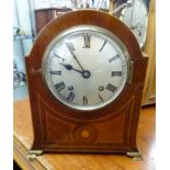 Edwardian mahogany and inlaid mantle clock with gong strike