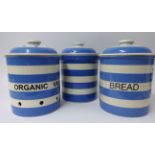 T.G.Green Cornishware, a collection including three 10 inch crocks Bread, Organic Vegetable and
