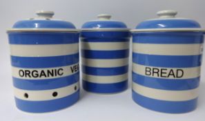 T.G.Green Cornishware, a collection including three 10 inch crocks Bread, Organic Vegetable and