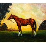 A 20th century horse painting signed Ayres framed, together with two mounted prints (3).
