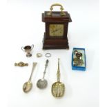 Barnet of London an oak cased miniature clock and other items including Pilgrim fathers Plymouth