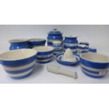 T.G.Green Cornishware, a collection including 5.5 inch Meal jar, juicer, pestle and mortar, flour