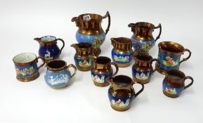 Collection of various Victorian and later copper lustre jugs (12)