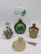 Five scent/snuff bottles including Chinese porcelain (5).