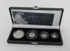 Royal Mint, Britannia silver proof collection 2007 four coin set, cased.