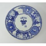 A Victorian blue and white mess plate No. 11 diameter 24.5cm.