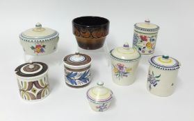 A collection of Poole Pottery jam jars and covers and a Poole Aegean ware bowl (8).