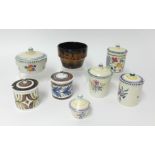 A collection of Poole Pottery jam jars and covers and a Poole Aegean ware bowl (8).