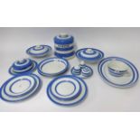 T.G.Green Cornishware, a collection including assorted tableware, cruet on plate, six 7 inch plates,