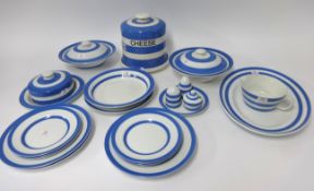 T.G.Green Cornishware, a collection including assorted tableware, cruet on plate, six 7 inch plates,