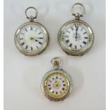 Three antique silver fob watches.