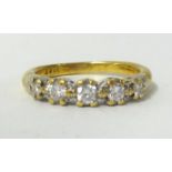 A 18ct yellow gold five stone diamond ring, set with brilliant cut diamonds approx 0.33cts, weight