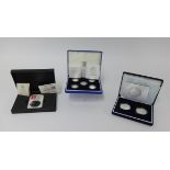Royal Mint, three sets comprising Royal Mint five coin silver Piedfort one pound set, 2015 silver