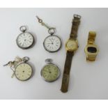 Four pocket watches including two silver open face pocket watches by J.Phillips of Rugby, (one