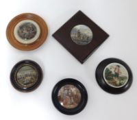 Five 19th century Pratt ware pot lids including Persuasion by A.Ball, Pegwell Bay 'The Fish