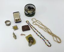 A mixed lot of general coins together with objects including some jewellery, Russian 1842 coin,