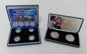 Royal Mint, silver proof pattern collection of bridges, cased also a 2002 Queen Jubilee silver crown