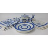 T.G.Green Cornishware, a collection including assorted tableware and linen, four napkins, 4ft square