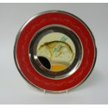 Susie Cooper, art deco plate with tiger decoration and silver lustre border impressed and factory