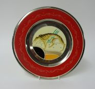 Susie Cooper, art deco plate with tiger decoration and silver lustre border impressed and factory