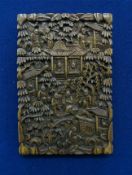 A 19th century carved sandalwood card case 11.5 x 7.8 cm.