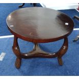 A heavy carved wood ‘tribal’ table and an Edwardian inlaid circular occasional table (2).