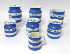T.G.Green Cornishware, a collection including 5 inch Biscuits barrel (missing lid, handle and