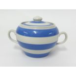 T.G.Green Cornishware, a 3 inch sugar bowl with lid and handles.