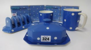 T.G.Green Cornishware, a collection including Domino toast rack, butter dish, mug, small jar with no
