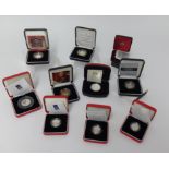 Royal Mint, a collection of silver proof and other one pound silver proof coins including 2005
