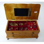 A jewellery box and contents, including various 9ct gold, approx 39gms.