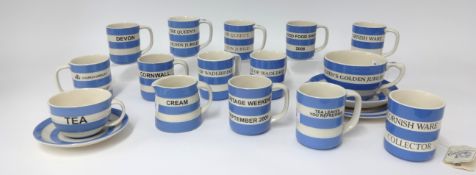 T.G.Green Cornishware, a collection including an oversize teacup Queens Golden Jubilee with saucer