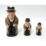 A set of three Doulton Churchill toby jugs, graduated (small chip on the smallest).