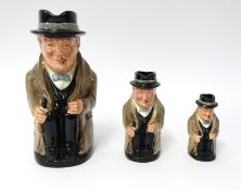 A set of three Doulton Churchill toby jugs, graduated (small chip on the smallest).