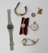 A small collection including gents Hana wristwatch, a rolled gold Albert chain, open face pocket