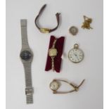 A small collection including gents Hana wristwatch, a rolled gold Albert chain, open face pocket