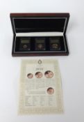 London Mint, QEII 90th birthday sovereign set comprising full, half and quarter sovereign, limited