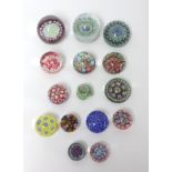 A collection of 15 paperweights including Millefiori.