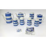 T.G.Green Cornishware, a collection including a 6.5 inch coffee pot, 6 inch coffee pot, 4.5 inch