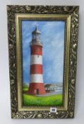 William Hawton ( Plymouth artist) oil on board, signed, 'Smeatons Tower, Plymouth Hoe', framed.