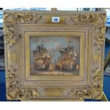 A pair reproduction oil on canvas French Naval paintings with certificates verso, in swept gilt